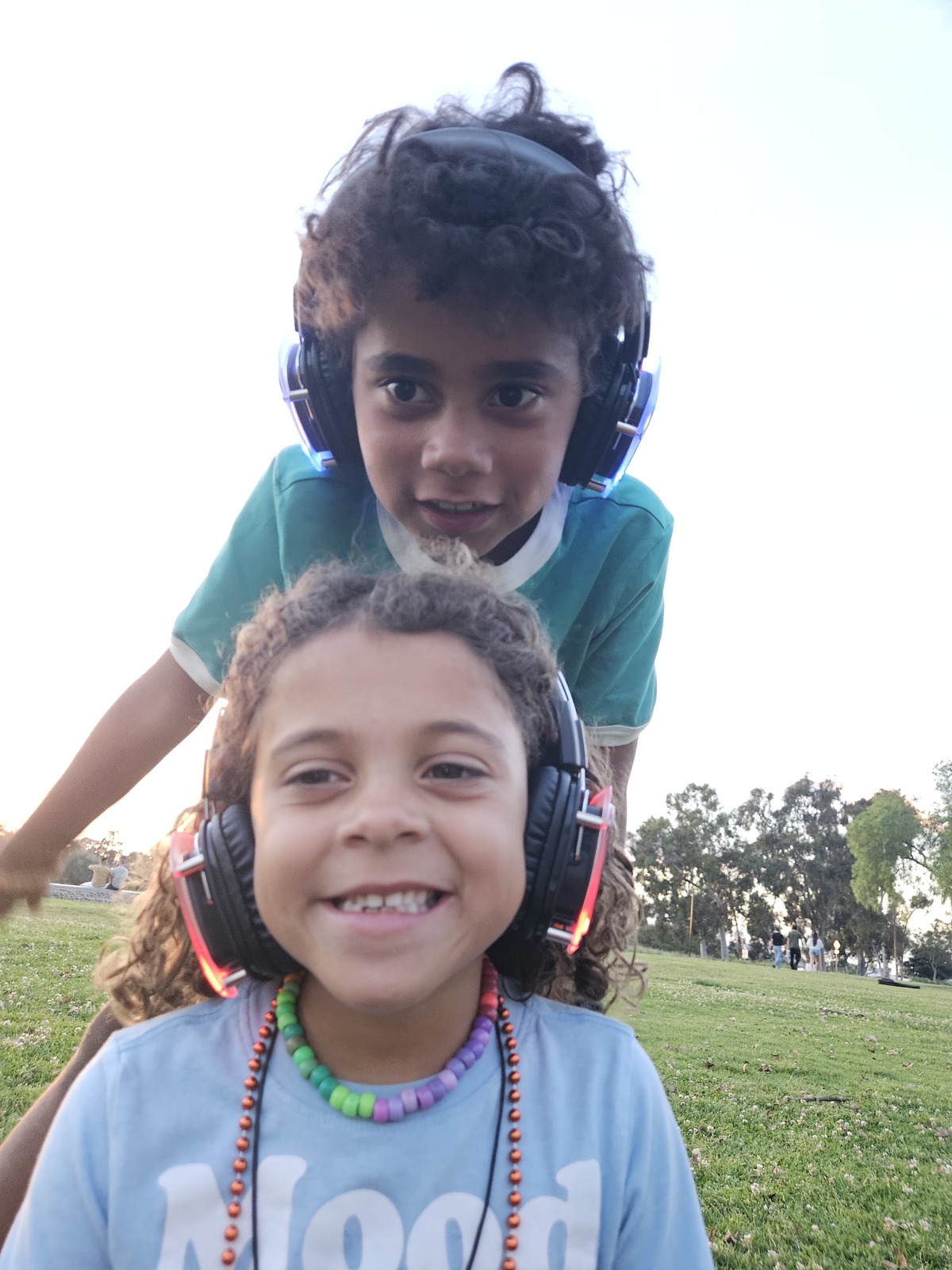 Portrait pair with headphones